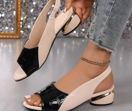 Sandalo slingback open toe con tacco basso